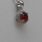Sterling Silver Circle Dark Garnet CZ and Chain
