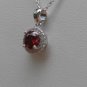 Sterling Silver Circle Dark Garnet CZ and Chain