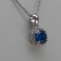 Sterling Silver Circle Sapphire Blue CZ Pendant and Chain