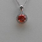 Sterling Silver Circle Light Orange CZ Pendant and Chain