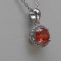 Sterling Silver Circle Light Orange CZ Pendant and Chain