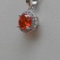 Sterling Silver Circle Light Orange CZ Pendant and Chain