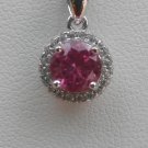 Sterling Silver Circle Red Corundum CZ Pendant and Chain