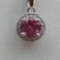 Sterling Silver Circle Red Corundum CZ Pendant and Chain