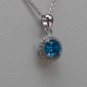Sterling Silver Circle Blue Topaz CZ Pendant and Chain
