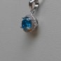 Sterling Silver Circle Blue Topaz CZ Pendant and Chain