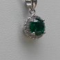 Sterling Silver Circle Nano Green CZ Pendant and Chain