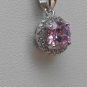 Sterling Silver Circle Pink CZ Pendant and Chain