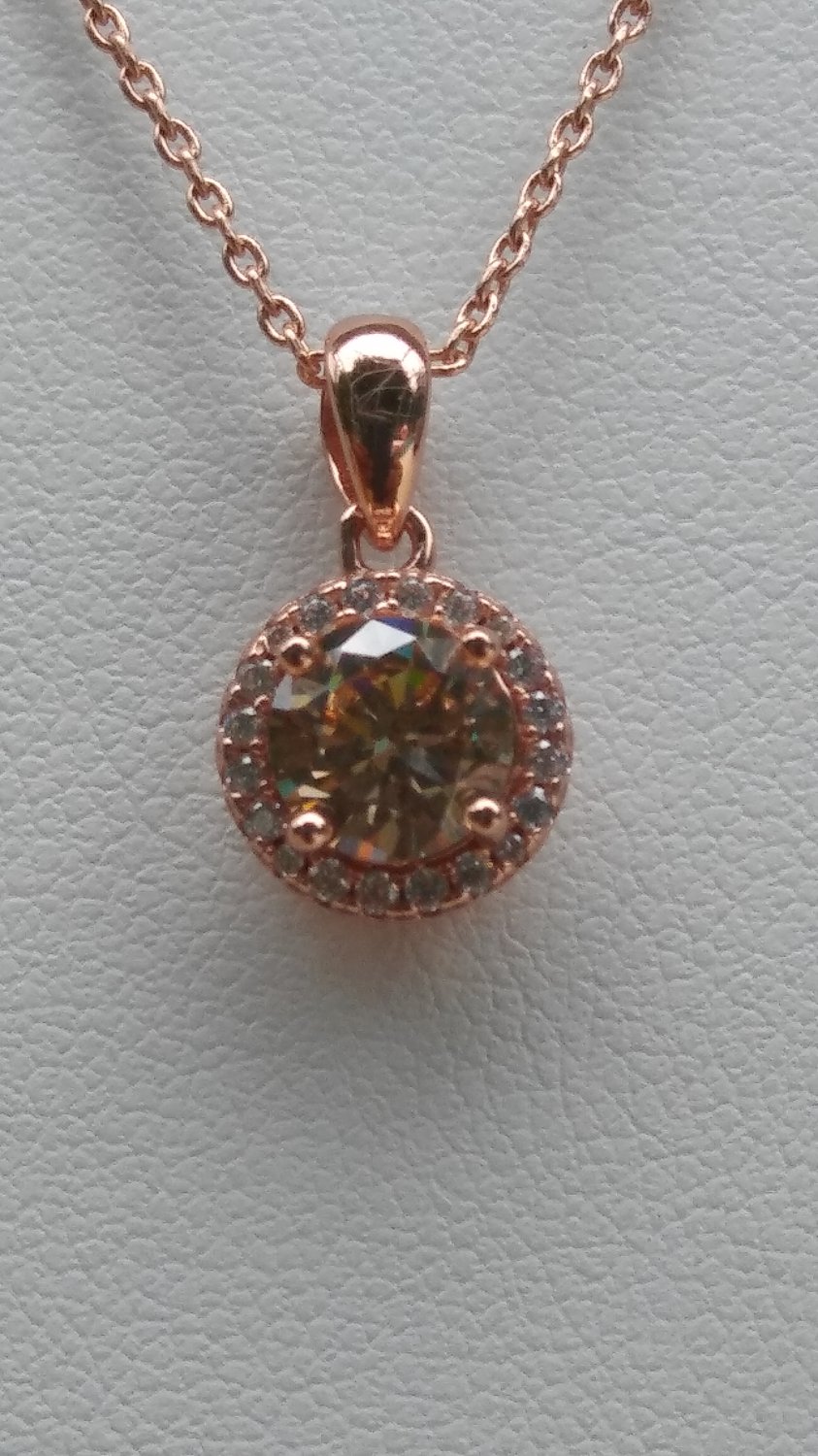 Sterling Silver Circle Light Champagne CZ Pendant and Chain