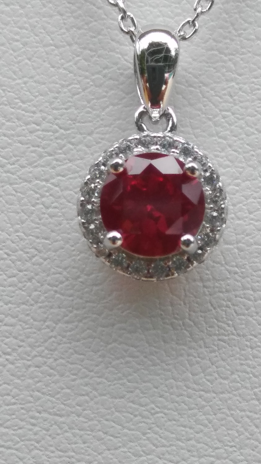 Sterling Silver Circle Corundum CZ Pendant and Chain