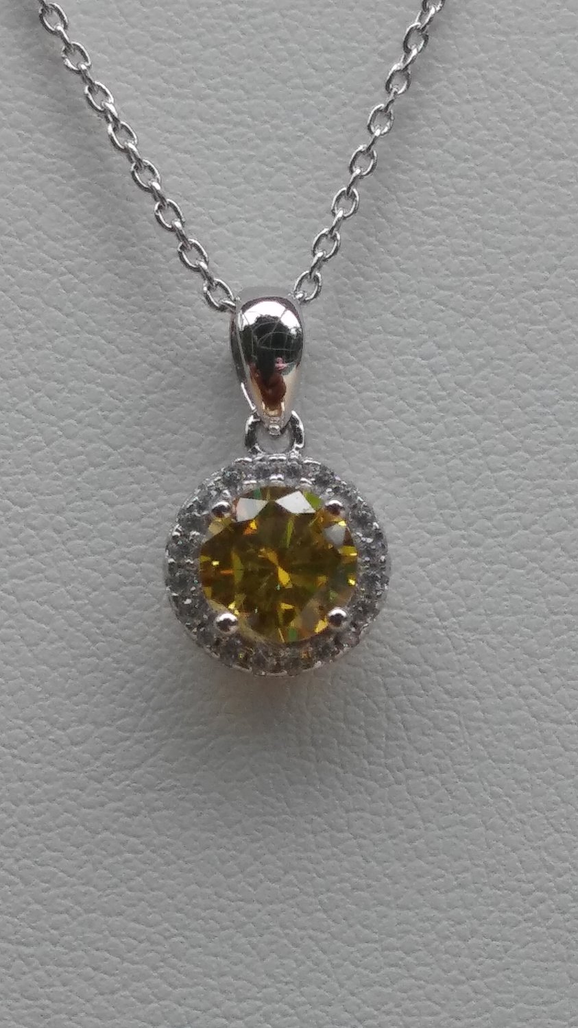 Sterling Silver Circle Yellow CZ Pendant and Chain