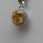 Sterling Silver Circle Yellow CZ Pendant and Chain
