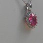 Sterling Silver Oval Red Corundum CZ Pendant and Chain