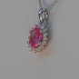 Sterling Silver Oval Red Corundum CZ Pendant and Chain