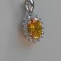 Sterling Silver Oval Yellow CZ Pendant and Chain