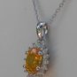 Sterling Silver Oval Yellow CZ Pendant and Chain