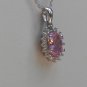 Sterling Silver Oval Pink CZ Pendant and Chain