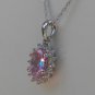 Sterling Silver Oval Pink CZ Pendant and Chain