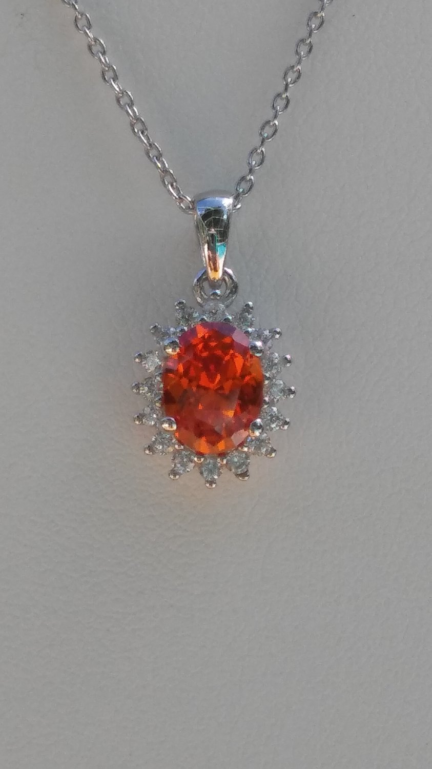 Sterling Silver Oval Light Orange CZ Pendant and Chain