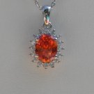 Sterling Silver Oval Light Orange CZ Pendant and Chain