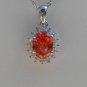 Sterling Silver Oval Light Orange CZ Pendant and Chain