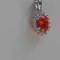Sterling Silver Oval Light Orange CZ Pendant and Chain
