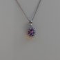 Sterling Silver Oval Amethyst CZ Pendant and Chain