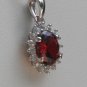 Sterling Silver Oval Dark Garnet CZ Pendant and Chain