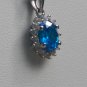 Sterling Silver Oval Blue Topaz CZ Pendant and Chain