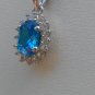 Sterling Silver Oval Blue Topaz CZ Pendant and Chain