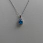 Sterling Silver Oval Blue Topaz CZ Pendant and Chain