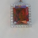 Sterling Silver Large Square Dark Garnet CZ Pendant and Chain