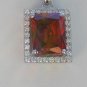 Sterling Silver Large Square Dark Garnet CZ Pendant and Chain