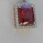 Sterling Silver Large Square Dark Garnet CZ Pendant and Chain