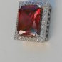 Sterling Silver Large Square Dark Garnet CZ Pendant and Chain