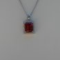 Sterling Silver Large Square Dark Garnet CZ Pendant and Chain