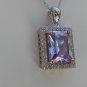 Sterling Silver Large Square Lavender CZ Pendant and Chain