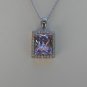 Sterling Silver Large Square Lavender CZ Pendant and Chain