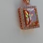 Sterling Silver Large Square Light Champagne CZ Pendant and Chain