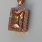 Sterling Silver Large Square Light Champagne CZ Pendant and Chain