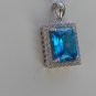 Sterling Silver Large Square Blue Topaz CZ Pendant and Chain