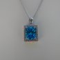 Sterling Silver Large Square Blue Topaz CZ Pendant and Chain