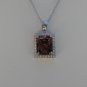Sterling Silver Large Square Rhodolite CZ Pendant and Chain