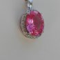 Sterling Silver Large Circle Red Corundum CZ Pendant and Chain