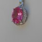 Sterling Silver Large Circle Red Corundum CZ Pendant and Chain