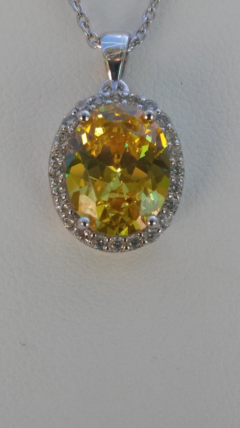 Sterling Silver Large Circle Yellow CZ Pendant and Chain