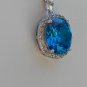 Sterling Silver Large Circle Blue Topaz CZ Pendant and Chain