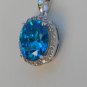 Sterling Silver Large Circle Blue Topaz CZ Pendant and Chain