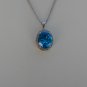 Sterling Silver Large Circle Blue Topaz CZ Pendant and Chain