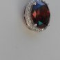 Sterling Silver Large Circle Dark Garnet CZ Pendant and Chain